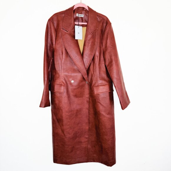 NWT Milk White Faux Leather Oversized Brown Cognac Long Trench Coat Jacket Small - Picture 14 of 15